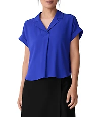 Eileen Fisher Textured Matte Jersey Knit Notch Collar Cap Sleeve Top