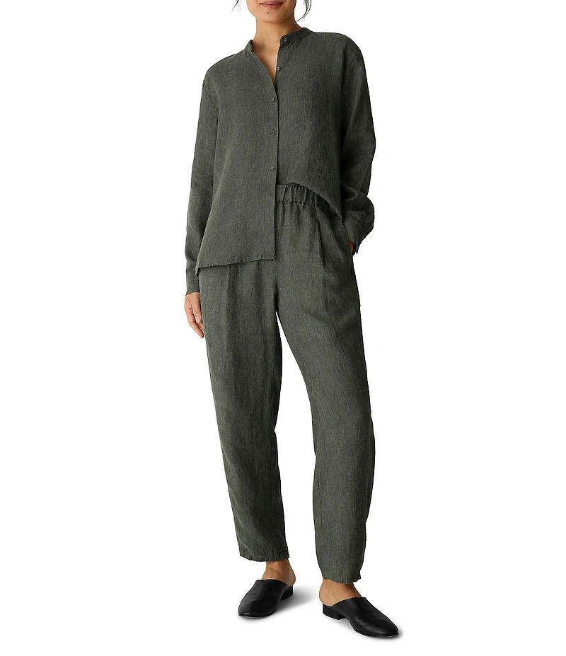Eileen Fisher Textured Organic Linen Pleated Lantern Ankle Pants