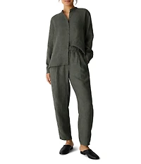 Eileen Fisher Textured Organic Linen Pleated Lantern Ankle Pants