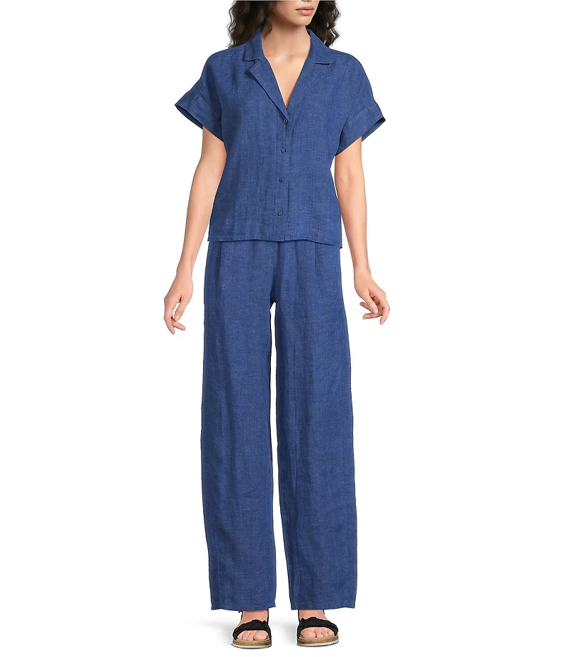 Eileen Fisher Textured Organic Linen Pleated Lantern Ankle Pants