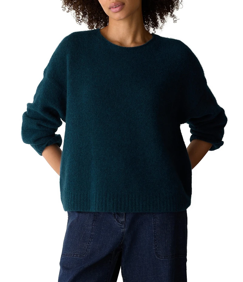 Eileen Fisher Textured Ribbed Crew Neck Long Sleeve Sweater