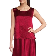 Eileen Fisher Textured Satin Ballet Neck Sleeveless Short Shell Tank
