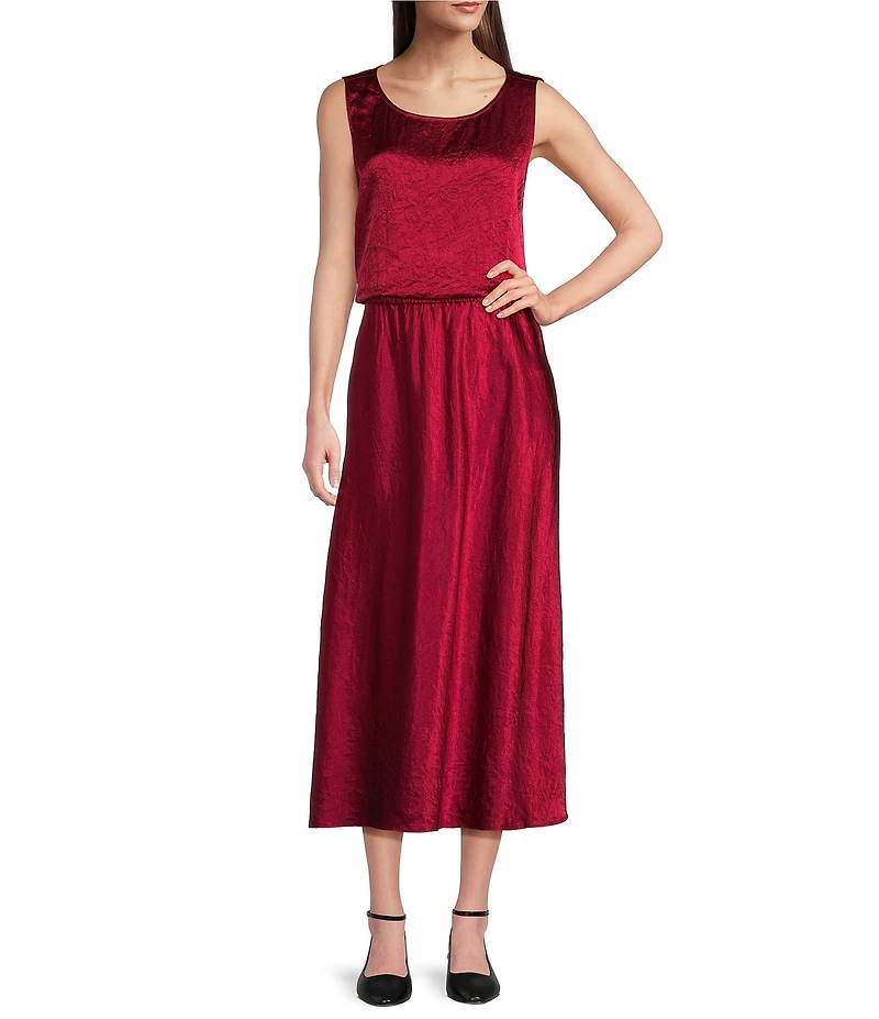 Eileen Fisher Textured Satin Ballet Neck Sleeveless Short Shell Tank