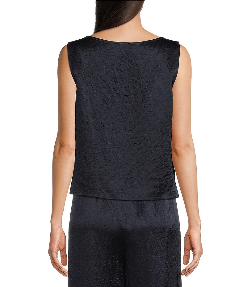 Eileen Fisher Textured Satin Ballet Neck Sleeveless Short Shell Tank