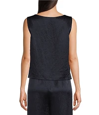 Eileen Fisher Textured Satin Ballet Neck Sleeveless Short Shell Tank