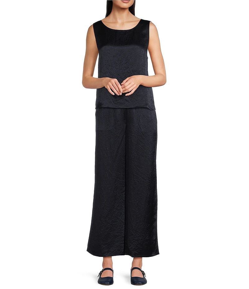 Eileen Fisher Textured Satin Ballet Neck Sleeveless Short Shell Tank