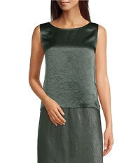 Eileen Fisher Textured Satin Ballet Neck Sleeveless Short Shell Tank