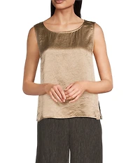 Eileen Fisher Textured Satin Ballet Neck Sleeveless Short Shell Tank