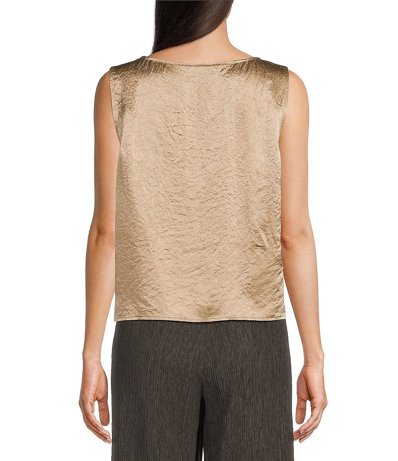 Eileen Fisher Textured Satin Ballet Neck Sleeveless Short Shell Tank