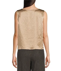 Eileen Fisher Textured Satin Ballet Neck Sleeveless Short Shell Tank