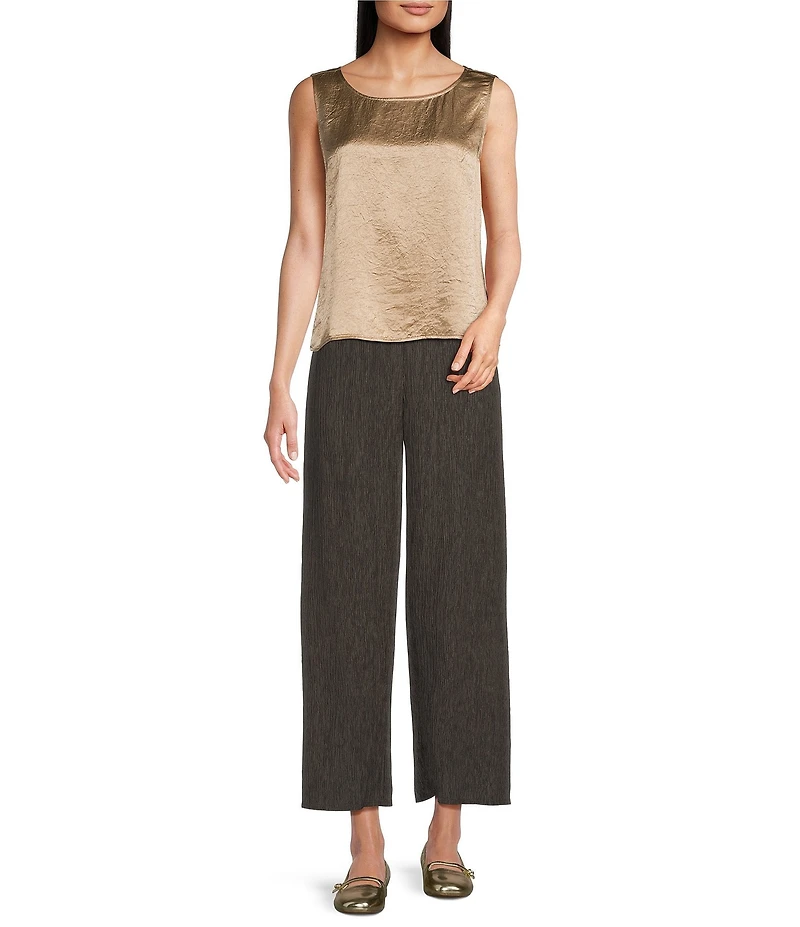 Eileen Fisher Textured Satin Ballet Neck Sleeveless Short Shell Tank