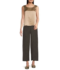 Eileen Fisher Textured Satin Ballet Neck Sleeveless Short Shell Tank
