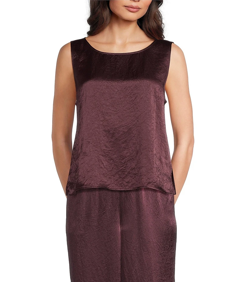 Eileen Fisher Textured Satin Ballet Neck Sleeveless Short Shell Tank