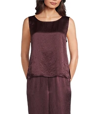 Eileen Fisher Textured Satin Ballet Neck Sleeveless Short Shell Tank