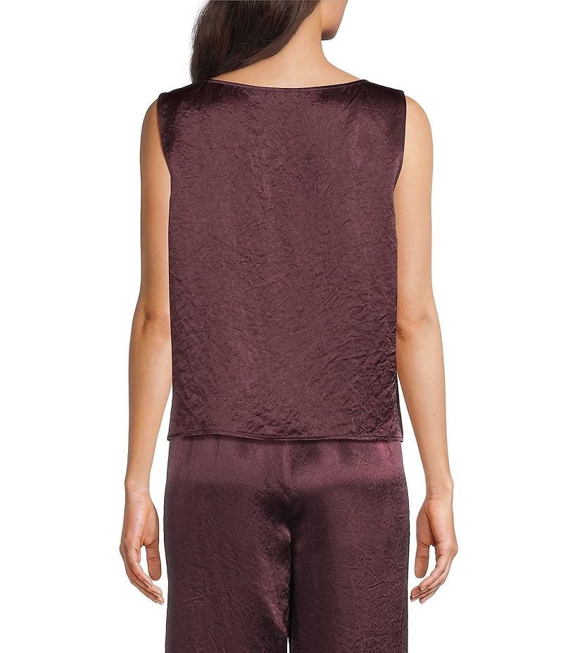 Eileen Fisher Textured Satin Ballet Neck Sleeveless Short Shell Tank