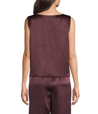 Eileen Fisher Textured Satin Ballet Neck Sleeveless Short Shell Tank