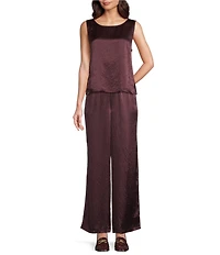 Eileen Fisher Textured Satin Ballet Neck Sleeveless Short Shell Tank