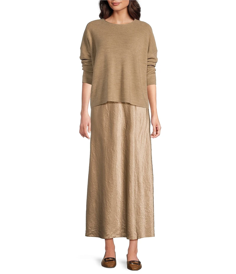 Eileen Fisher Textured Satin Elastic Waist Bias Maxi Skirt