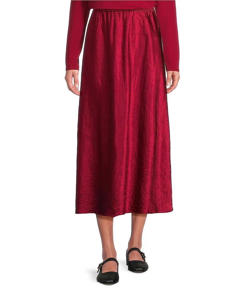 Eileen Fisher Textured Satin Elastic Waist Bias Maxi Skirt