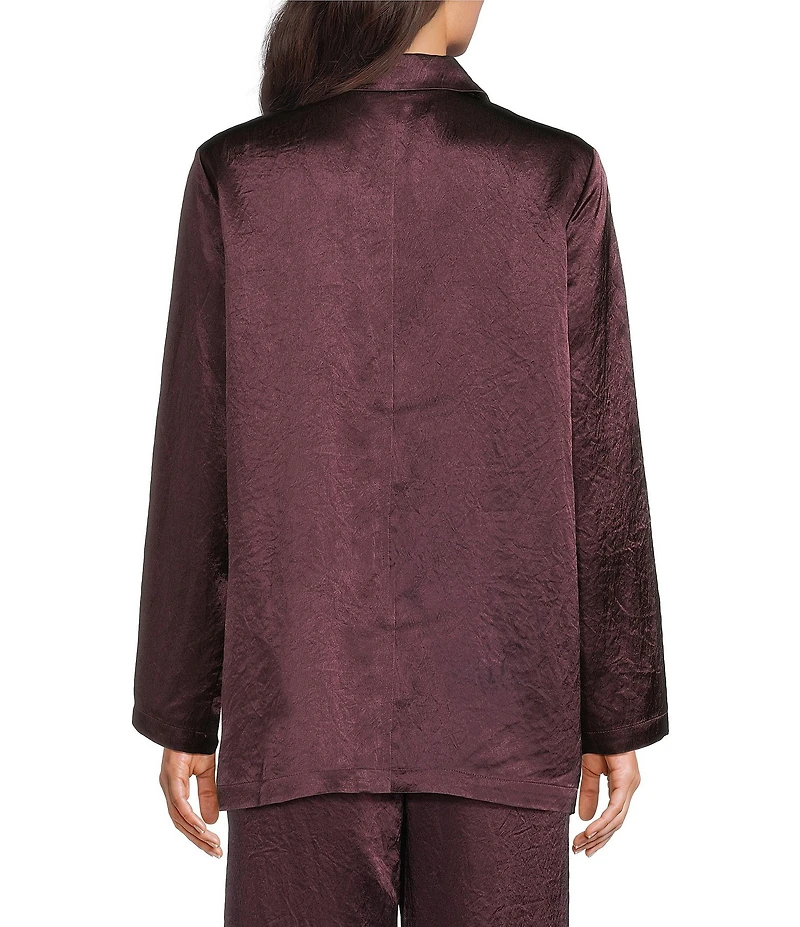 Eileen Fisher Textured Satin Notch Lapel Long Sleeve Flap Pocket Button Front Blazer