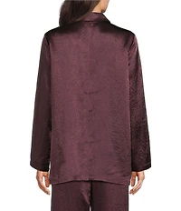 Eileen Fisher Textured Satin Notch Lapel Long Sleeve Flap Pocket Button Front Blazer