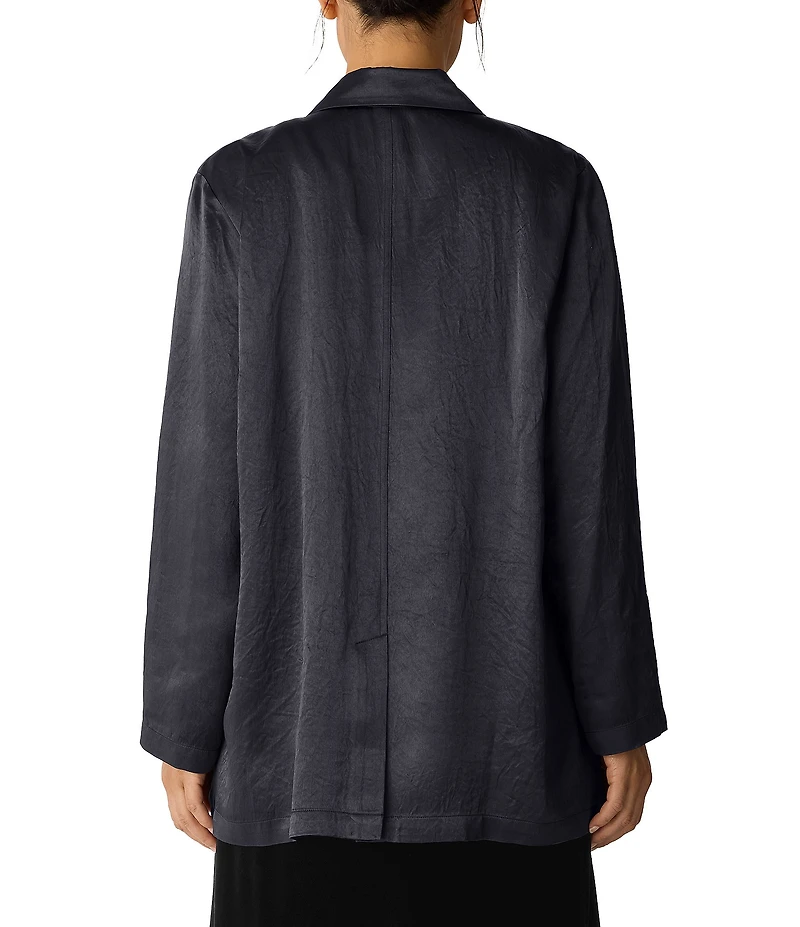 Eileen Fisher Textured Satin Notch Lapel Long Sleeve Flap Pocket Button Front Blazer