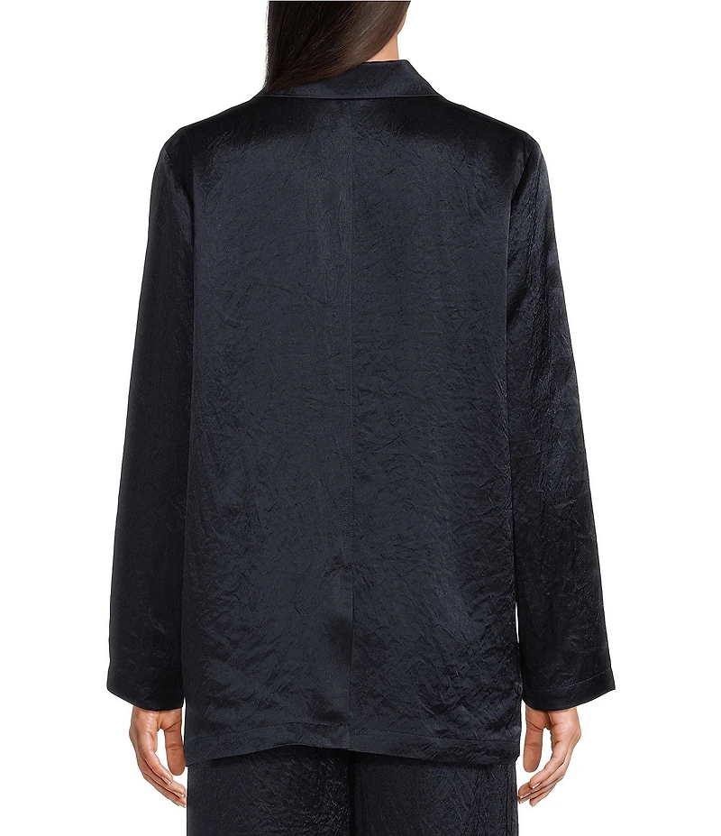 Eileen Fisher Textured Satin Notch Lapel Long Sleeve Flap Pocket Button Front Blazer