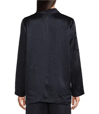 Eileen Fisher Textured Satin Notch Lapel Long Sleeve Flap Pocket Button Front Blazer