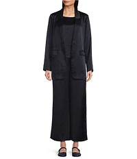 Eileen Fisher Textured Satin Notch Lapel Long Sleeve Flap Pocket Button Front Blazer