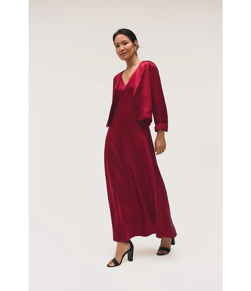 Eileen Fisher Textured Satin Round Neck Long Sleeve Cropped Jacket