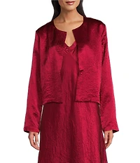 Eileen Fisher Textured Satin Round Neck Long Sleeve Cropped Jacket