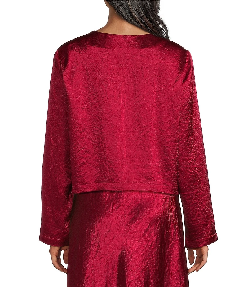 Eileen Fisher Textured Satin Round Neck Long Sleeve Cropped Jacket