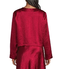 Eileen Fisher Textured Satin Round Neck Long Sleeve Cropped Jacket