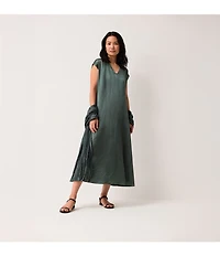 Eileen Fisher Textured Satin V-Neck Cap Sleeve Maxi Dress
