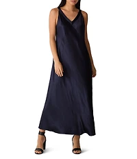 Eileen Fisher Textured Satin V-Neck Sleeveless Midi Dress