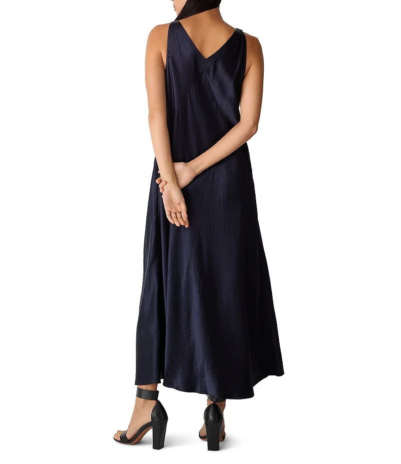 Eileen Fisher Textured Satin V-Neck Sleeveless Midi Dress