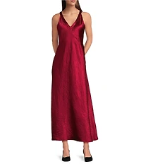 Eileen Fisher Textured Satin V-Neck Sleeveless Midi Dress