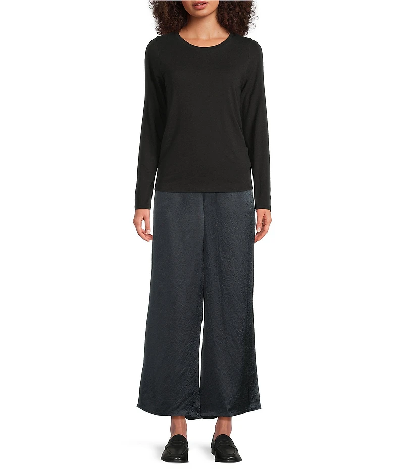 Eileen Fisher Textured Satin Wide Ankle Pants