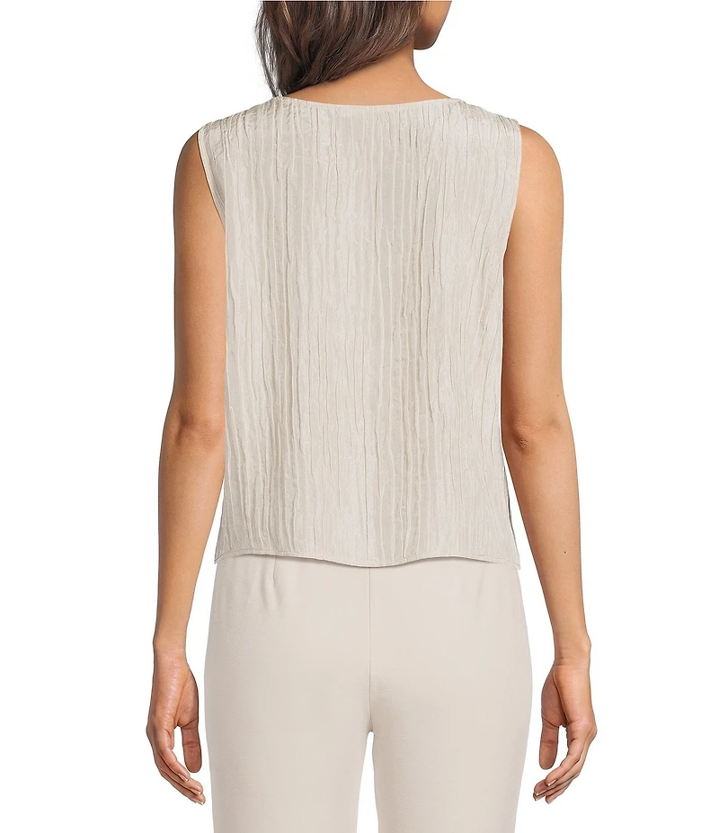 Eileen Fisher Textured Silk Jacquard Boat Neck Sleeveless Top
