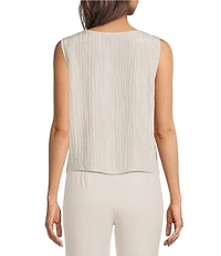 Eileen Fisher Textured Silk Jacquard Boat Neck Sleeveless Top