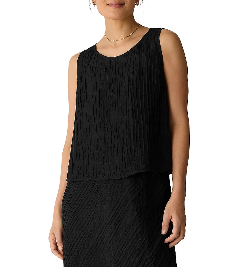 Eileen Fisher Textured Silk Jacquard Boat Neck Sleeveless Top