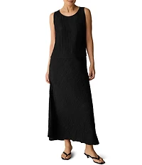 Eileen Fisher Textured Silk Jacquard Boat Neck Sleeveless Top