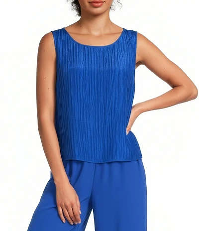 Eileen Fisher Textured Silk Jacquard Boat Neck Sleeveless Top