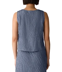 Eileen Fisher Textured Silk Jacquard Boat Neck Sleeveless Top