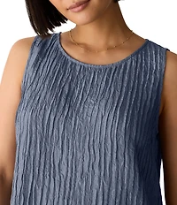 Eileen Fisher Textured Silk Jacquard Boat Neck Sleeveless Top