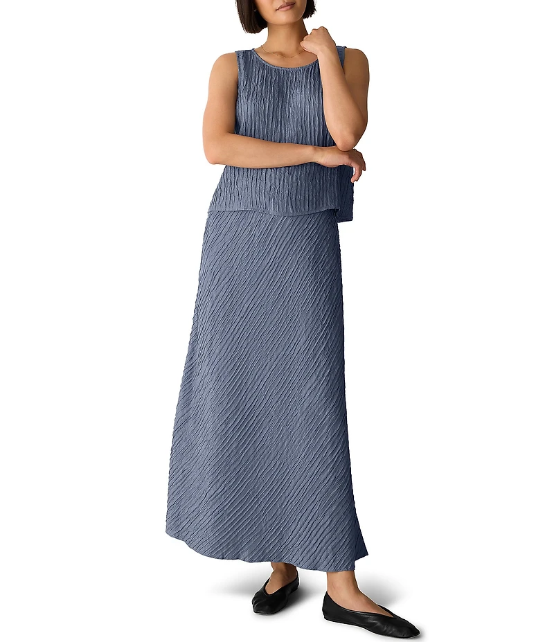 Eileen Fisher Textured Silk Jacquard Boat Neck Sleeveless Top