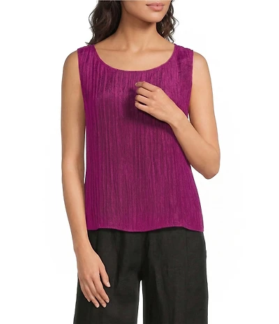 Eileen Fisher Textured Silk Jacquard Boat Neck Sleeveless Top
