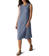 Eileen Fisher Textured Silk Jacquard Crew Neck Sleeveless Dress