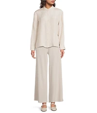 Eileen Fisher Textured Silk Jacquard Mandarin Collar Long Sleeve Shirt