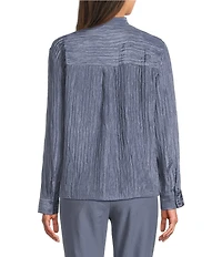 Eileen Fisher Textured Silk Jacquard Mandarin Collar Long Sleeve Shirt